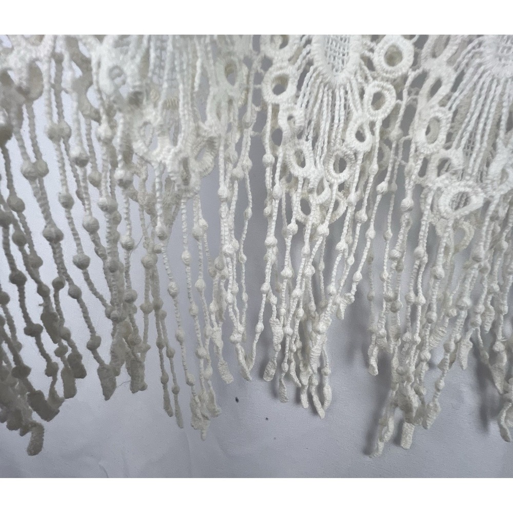 White Crochet Lace Fringe Boho Festival Tank Top 100% Cotton Large Coastal Boho - Picture 5 of 8
